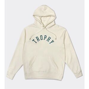 TROPHY HUNTING | Original Varsity Hoodie in Cream/Green Lettering, Size Medium